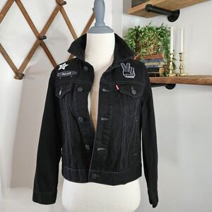 Levi Kids Denim Jacket Small 8/10 Patches Good Jeans Day Job Give Earth A Chance